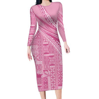 Pasifika Women's Day - Samoa Siapo Malu Tattoo Inspired Family Matching Long Sleeve Bodycon Dress and Hawaiian Shirt Pink