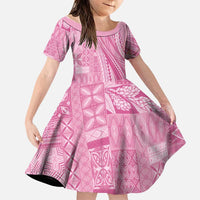 Pasifika Women's Day - Samoa Siapo Malu Tattoo Inspired Family Matching Mermaid Dress and Hawaiian Shirt Pink LT7 Daughter's Dress Pink - Polynesian Pride