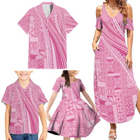Pasifika Women's Day - Samoa Siapo Malu Tattoo Inspired Family Matching Summer Maxi Dress and Hawaiian Shirt Pink
