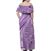 Pasifika Women's Day - Samoa Siapo Malu Tattoo Inspired Family Matching Off Shoulder Maxi Dress and Hawaiian Shirt Lavender