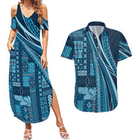 Pasifika Women's Day - Samoa Siapo Malu Tattoo Inspired Couples Matching Summer Maxi Dress and Hawaiian Shirt Navy Blue