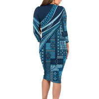 Pasifika Women's Day - Samoa Siapo Malu Tattoo Inspired Family Matching Long Sleeve Bodycon Dress and Hawaiian Shirt Navy Blue