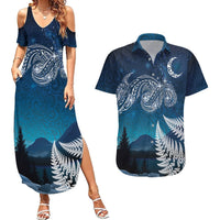 New Zealand Matariki Couples Matching Summer Maxi Dress and Hawaiian Shirt Starry Night Style LT7 Navy - Polynesian Pride