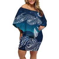 New Zealand Matariki Off Shoulder Short Dress Starry Night Style LT7 Women Navy - Polynesian Pride