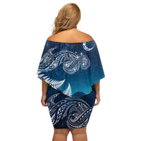 New Zealand Matariki Off Shoulder Short Dress Starry Night Style LT7 - Polynesian Pride
