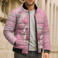 Hawaii Maui Island Flowers Lei Bomber Puffer Jacket Lokelani Rose Pink