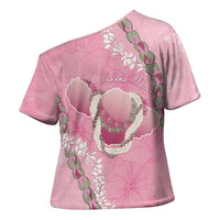 Hawaii Maui Island Flowers Lei Cross Shoulder Shirt Lokelani Rose Pink