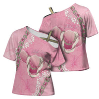 Hawaii Maui Island Flowers Lei Cross Shoulder Shirt Lokelani Rose Pink