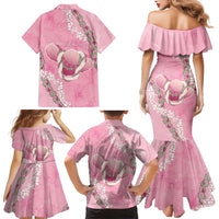 Hawaii Maui Island Flowers Lei Family Matching Mermaid Dress and Hawaiian Shirt Lokelani Rose Pink