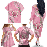 Hawaii Maui Island Flowers Lei Family Matching Off The Shoulder Long Sleeve Dress and Hawaiian Shirt Lokelani Rose Pink