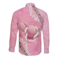 Hawaii Maui Island Flowers Lei Long Sleeve Button Shirt Lokelani Rose Pink