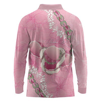 Hawaii Maui Island Flowers Lei Long Sleeve Polo Shirt Lokelani Rose Pink