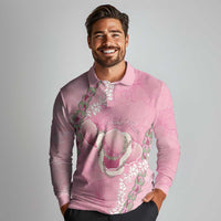 Hawaii Maui Island Flowers Lei Long Sleeve Polo Shirt Lokelani Rose Pink