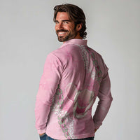 Hawaii Maui Island Flowers Lei Long Sleeve Polo Shirt Lokelani Rose Pink