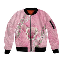 Hawaii Maui Island Flowers Lei Sleeve Zip Bomber Jacket Lokelani Rose Pink