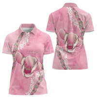 Hawaii Maui Island Flowers Lei Women Polo Shirt Lokelani Rose Pink