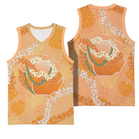 Hawaii Lanai Island Flowers Lei Basketball Jersey Orange Kaunaoa Mix Maile