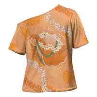 Hawaii Lanai Island Flowers Lei Cross Shoulder Shirt Orange Kaunaoa Mix Maile LT7 - Polynesian Pride