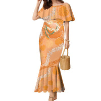 Hawaii Lanai Island Flowers Lei Family Matching Mermaid Dress and Hawaiian Shirt Orange Kaunaoa Mix Maile