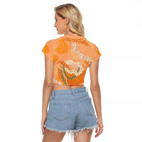Hawaii Lanai Island Flowers Lei Raglan Cropped T Shirt Orange Kaunaoa Mix Maile