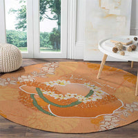 Hawaii Lanai Island Flowers Lei Round Carpet Orange Kaunaoa Mix Maile