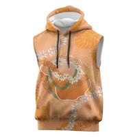Hawaii Lanai Island Flowers Lei Sleeveless Hoodie Orange Kaunaoa Mix Maile