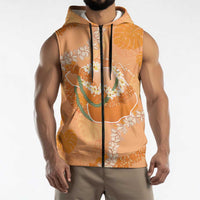 Hawaii Lanai Island Flowers Lei Sleeveless Zip Hoodie Orange Kaunaoa Mix Maile