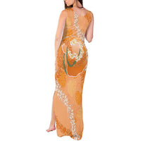 Hawaii Lanai Island Flowers Lei Tank Maxi Dress Orange Kaunaoa Mix Maile