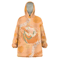 Hawaii Lanai Island Flowers Lei Wearable Blanket Hoodie Orange Kaunaoa Mix Maile