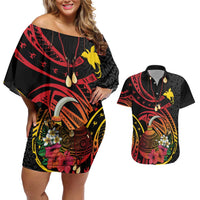Personalized Milne Bay Couples Matching Off Shoulder Short Dress and Hawaiian Shirt PNG Lime Pot with Oro Tapa