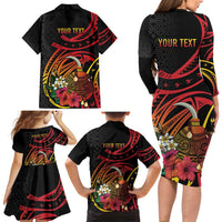Personalized Milne Bay Family Matching Long Sleeve Bodycon Dress and Hawaiian Shirt PNG Lime Pot with Oro Tapa