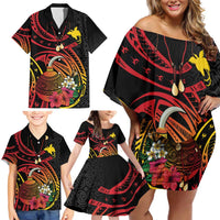 Personalized Milne Bay Family Matching Off Shoulder Short Dress and Hawaiian Shirt PNG Lime Pot with Oro Tapa