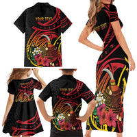 Personalized Milne Bay Family Matching Short Sleeve Bodycon Dress and Hawaiian Shirt PNG Lime Pot with Oro Tapa
