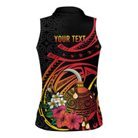 Personalized Milne Bay Women Sleeveless Polo Shirt PNG Lime Pot with Oro Tapa LT7 - Polynesian Pride