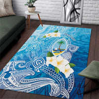 Hafa Adai Guam Chamorro Personalized Area Rug Ocean Blue Latte Stone with Guasali - Polynesian Pride