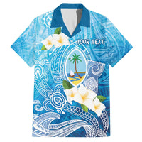 Hafa Adai Guam Chamorro Personalized Family Matching Off The Shoulder Long Sleeve Dress and Hawaiian Shirt Ocean Blue Latte Stone with Guasali - Polynesian Pride