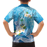 Hafa Adai Guam Chamorro Personalized Family Matching Off Shoulder Short Dress and Hawaiian Shirt Ocean Blue Latte Stone with Guasali - Polynesian Pride