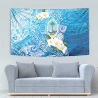 Hafa Adai Guam Chamorro Personalized Tapestry Ocean Blue Latte Stone with Guasali - Polynesian Pride