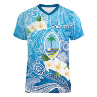 Hafa Adai Guam Chamorro Personalized Women V-Neck T-Shirt Ocean Blue Latte Stone with Guasali - Polynesian Pride