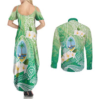 Hafa Adai Guam Chamorro Personalized Couples Matching Summer Maxi Dress and Long Sleeve Button Shirt Summer Green Latte Stone with Guasali - Polynesian Pride