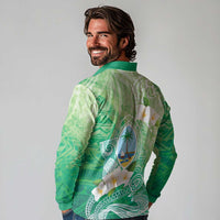Hafa Adai Guam Chamorro Personalized Long Sleeve Polo Shirt Summer Green Latte Stone with Guasali - Polynesian Pride