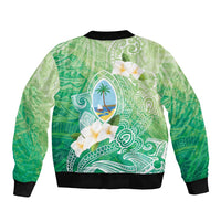 Hafa Adai Guam Chamorro Personalized Sleeve Zip Bomber Jacket Summer Green Latte Stone with Guasali - Polynesian Pride