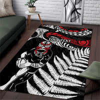 New Zealand Maori Rugby Personalised Area Rug Ta Moko Silver Fern