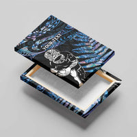 New Zealand Maori Rugby Personalised Canvas Wall Art Ta Moko Silver Fern - Paua Blue