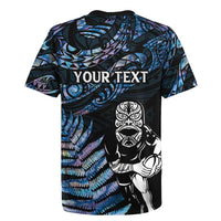 New Zealand Maori Rugby Personalised Rugby Jersey Ta Moko Silver Fern - Paua Blue
