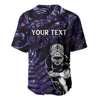 New Zealand Maori Rugby Personalised Baseball Jersey Ta Moko Silver Fern - Paua Purple