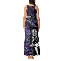 New Zealand Maori Rugby Personalised Tank Maxi Dress Ta Moko Silver Fern - Paua Purple