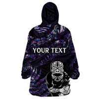 New Zealand Maori Rugby Personalised Wearable Blanket Hoodie Ta Moko Silver Fern - Paua Purple