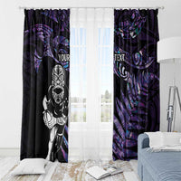 New Zealand Maori Rugby Personalised Window Curtain Ta Moko Silver Fern - Paua Purple