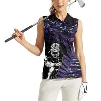 New Zealand Maori Rugby Personalised Women Sleeveless Polo Shirt Ta Moko Silver Fern - Paua Purple